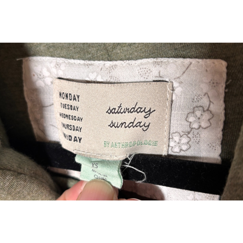 Saturday Sunday Anthropologie Quilted Jacket Green XS Waterfall Collar Full Zip - Picture 8 of 9